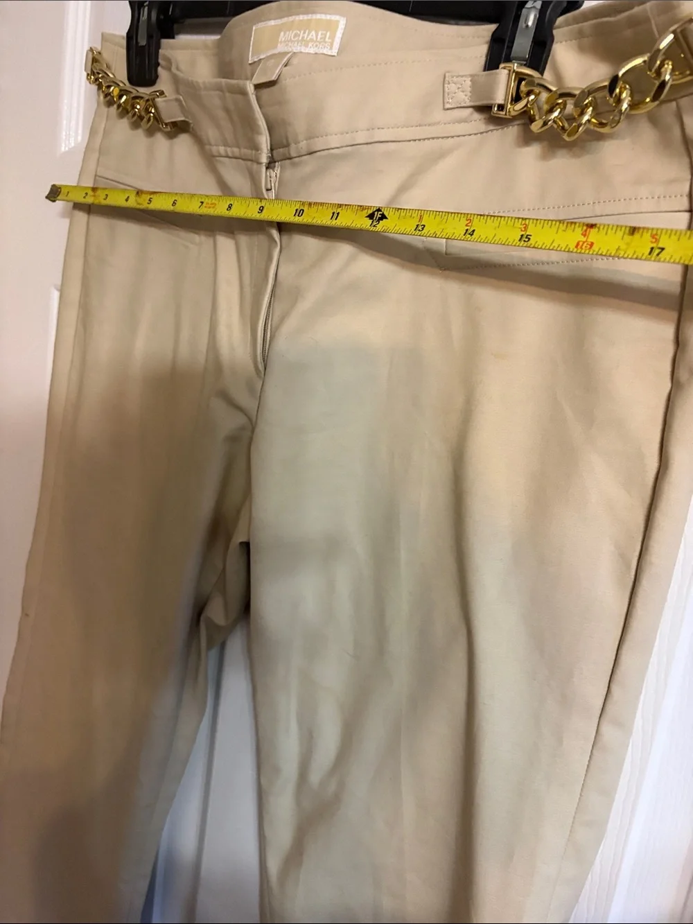 Michael Kors Neutral Beige Pants with Chain Detail